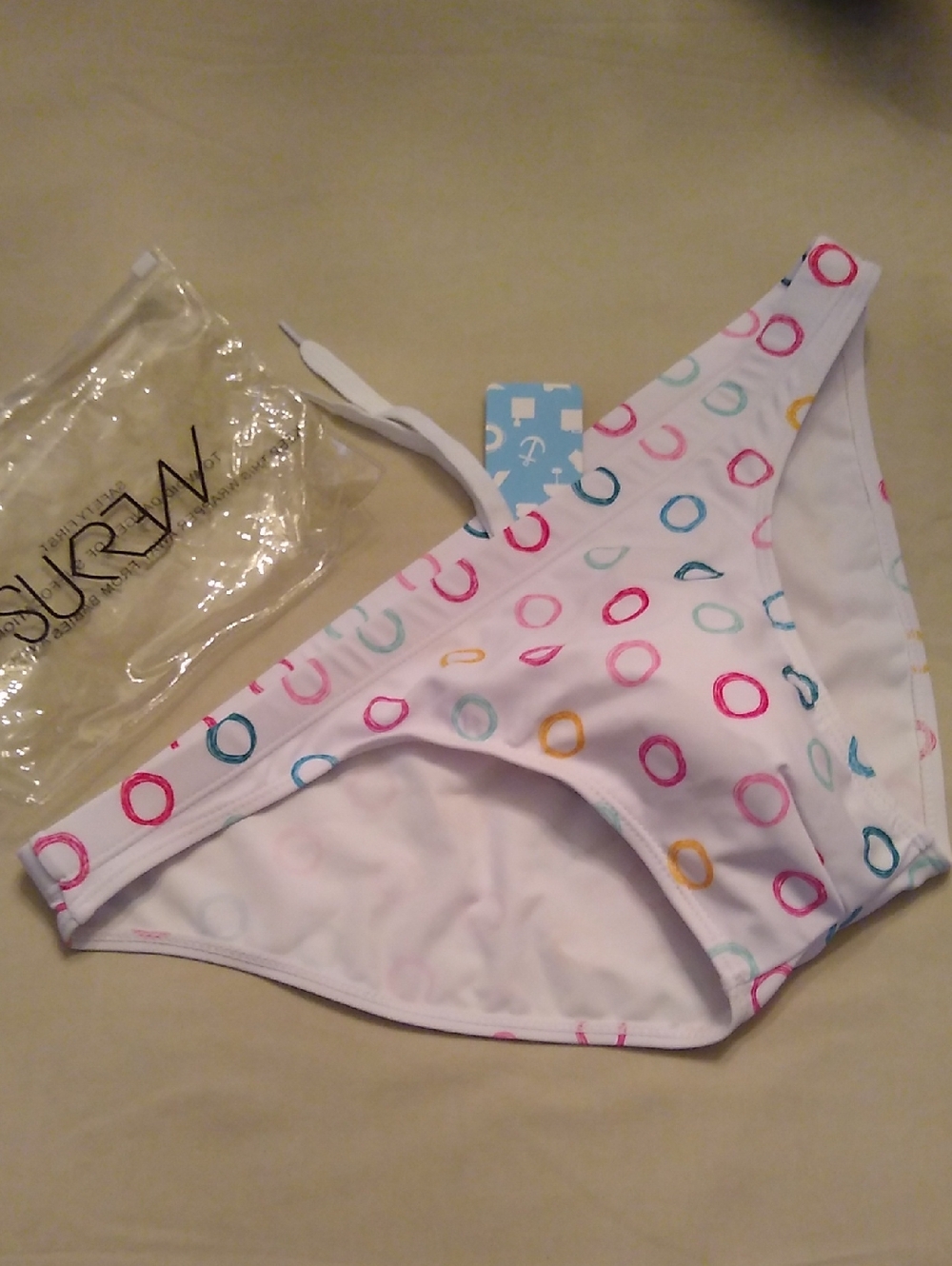 White Bikini Bottom with Multicolor Circle Print